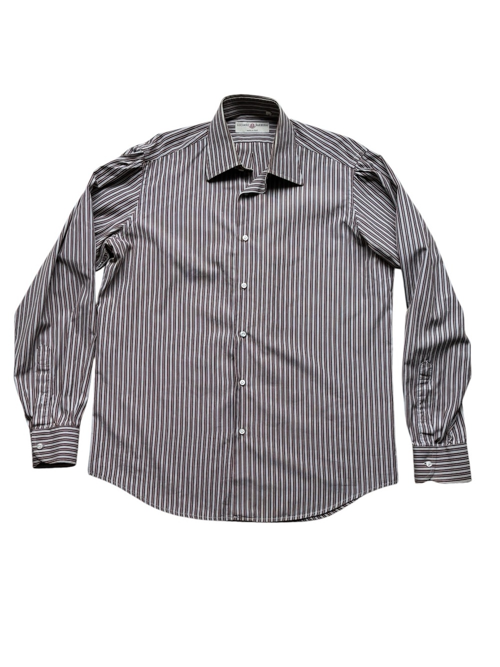 Luciano Barbera Men's Brown Striped 100% Cotton Button Up Shirt Size Medium
